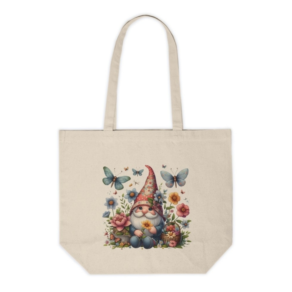 Spring Floral Garden Gnome Custom Canvas Tote Bag